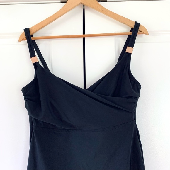 Miraclesuit Surplice Tankini Swim Top Swimsuit Underwire Black Bra Size 34 D - Picture 2 of 7